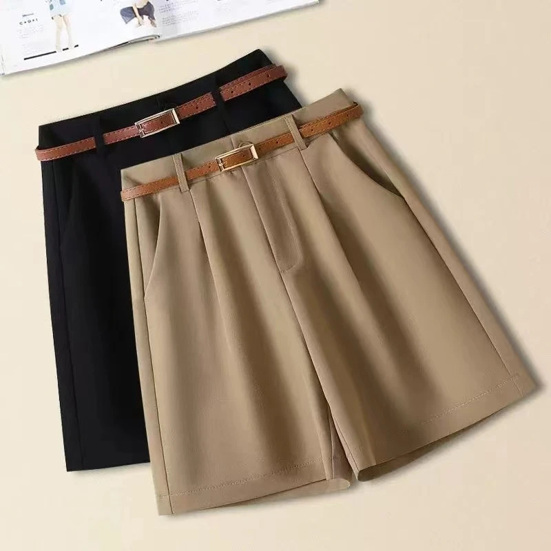 （送腰带）夏季西装短裤女2025新款休闲高腰显瘦a字阔腿五分裤1119