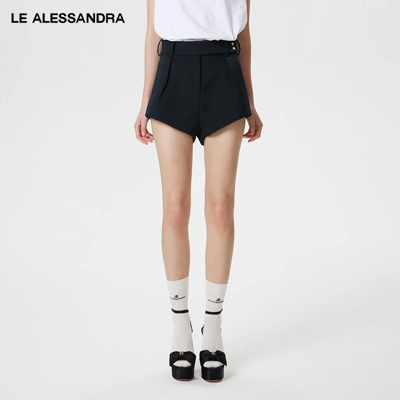 品牌直营 LE ALESSANDRA 黑色高腰显瘦设计感A字高级感西装短裤女