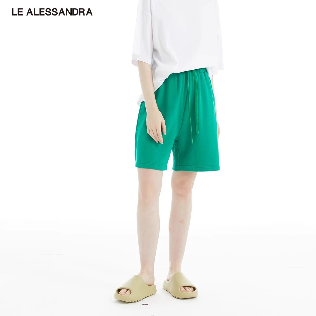 品牌直营 LE ALESSANDRA 纯棉宽松针织短裤女高腰抽绳运动直筒裤