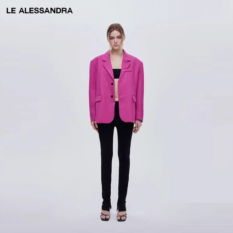 【左岸潇同款】品牌直营 LE ALESSANDRA 粉色不对称羊毛西装外套