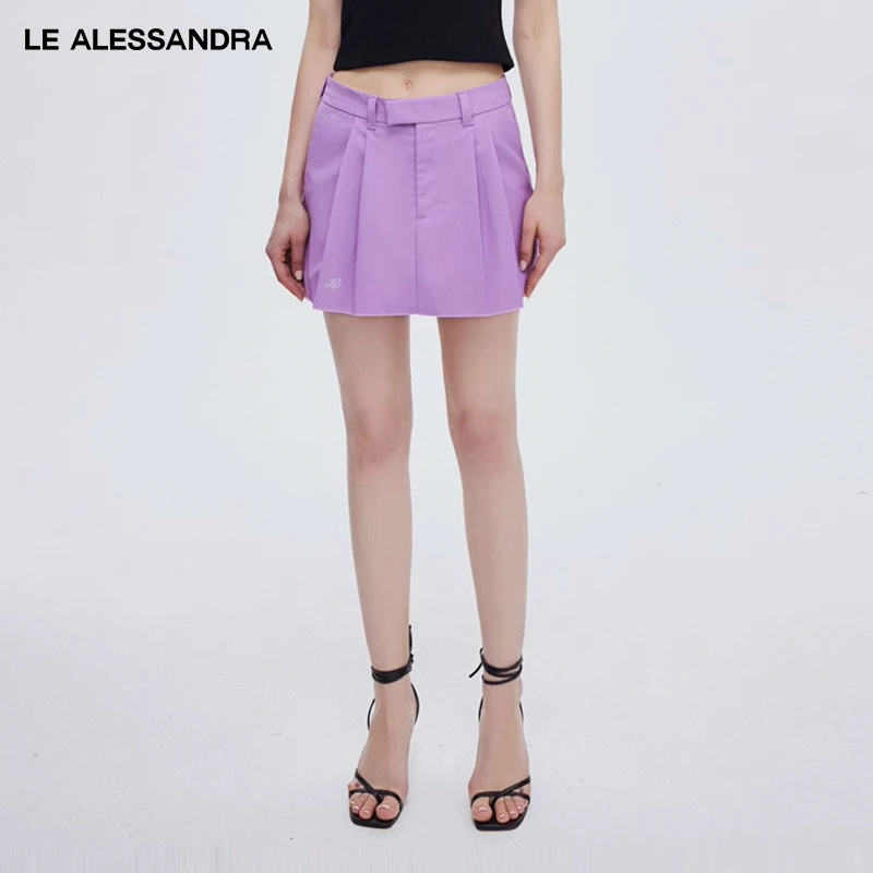 品牌直营 LE ALESSANDRA 紫色不规则低腰百褶裙西装半身短裙女
