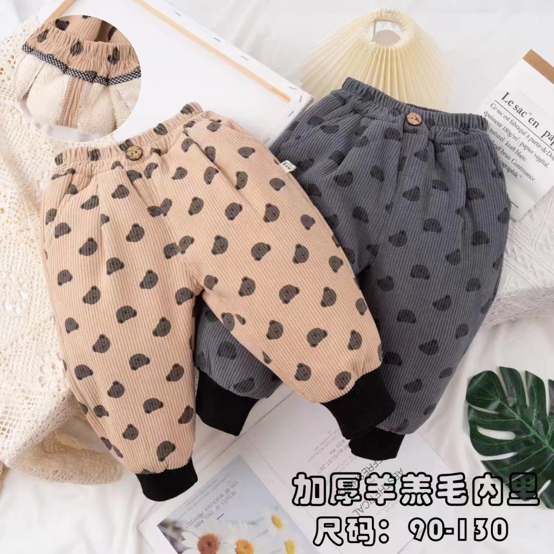 儿童加绒裤子外穿儿童洋气秋冬装女宝宝加厚保暖黑色一体绒束脚裤