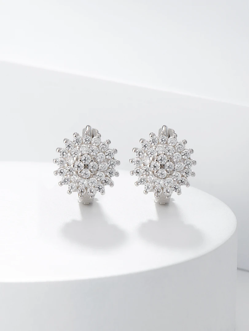 925银合成锆石耳饰 新款气质奢华耳扣 简约时尚百搭耳环S925纯银