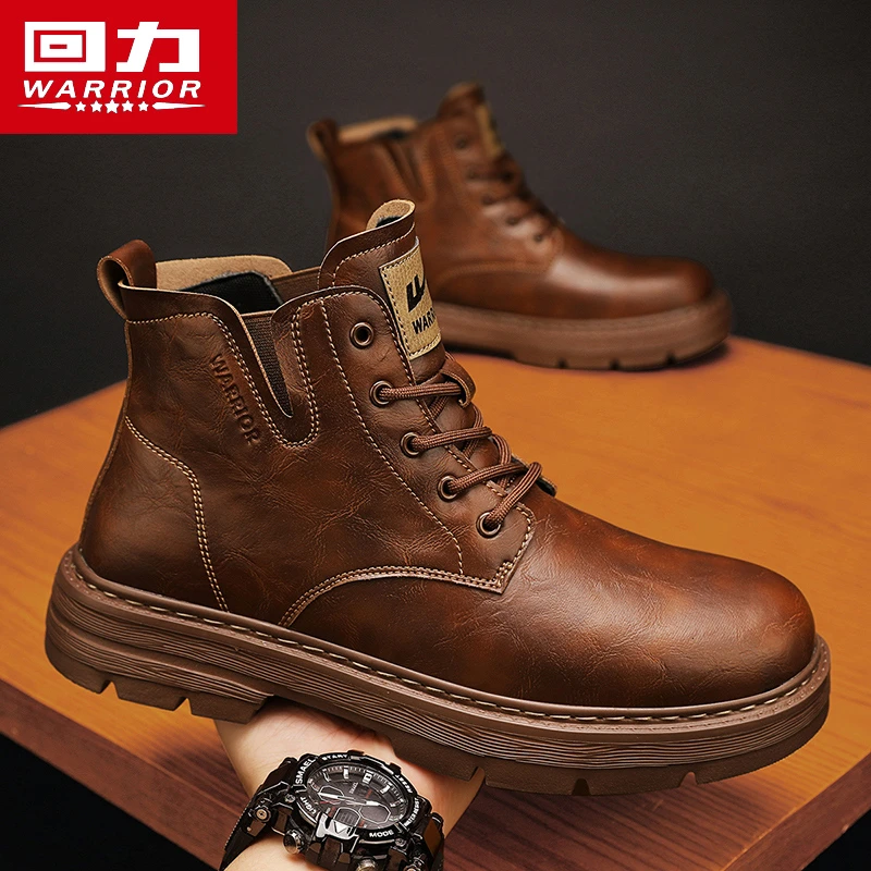 回力马丁靴子男鞋春春新款英伦复古高帮机车皮靴防水防滑工装短靴