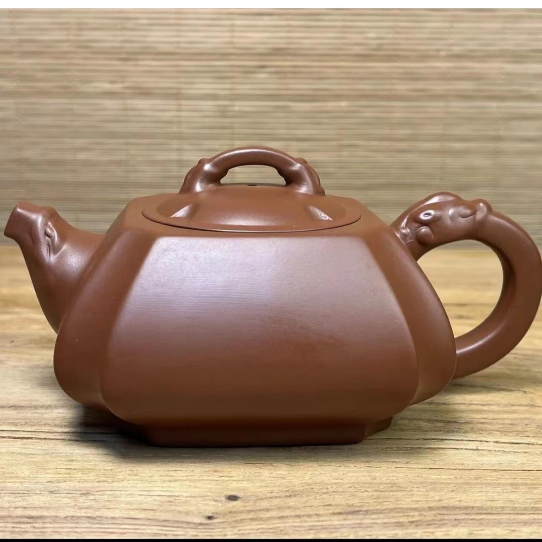 往夕-朱泥大红袍四方龙尊壶-300ml（林永南）礼盒装