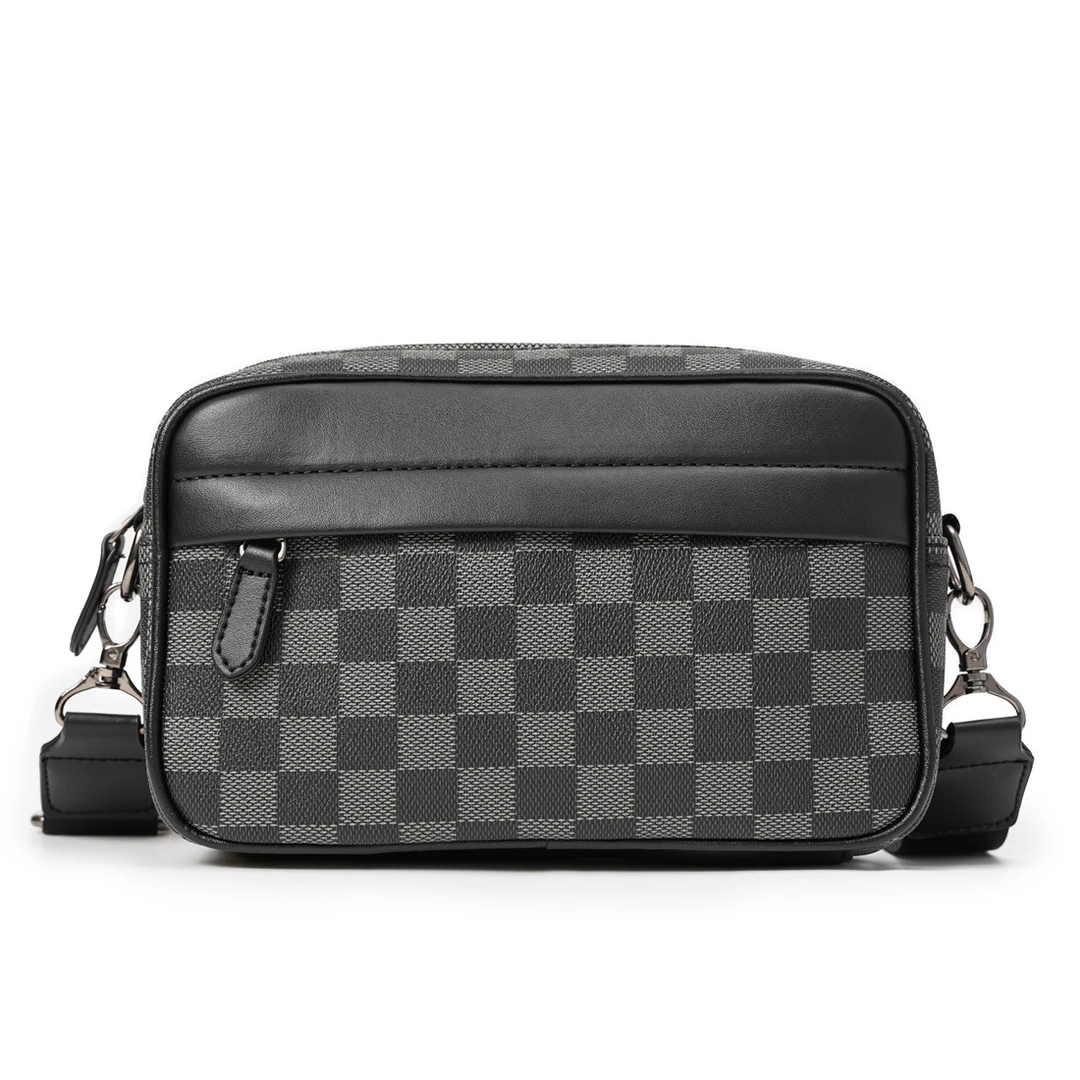 2025新款黑格子邮差包单肩包斜挎包腰包背包男士男包小方包相机包