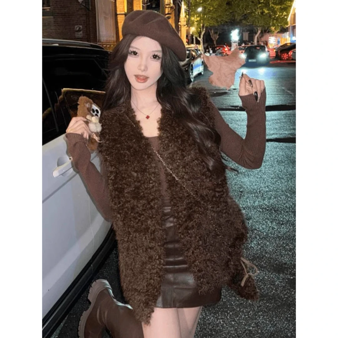 秋冬季纯欲辣妹气质修身显瘦长袖内搭打底衫无袖马甲背心两件套女