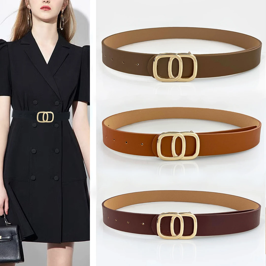 新款双椭圆扣气质皮带女款时尚装饰大衣加宽收腰腰带牛仔腰带女款
