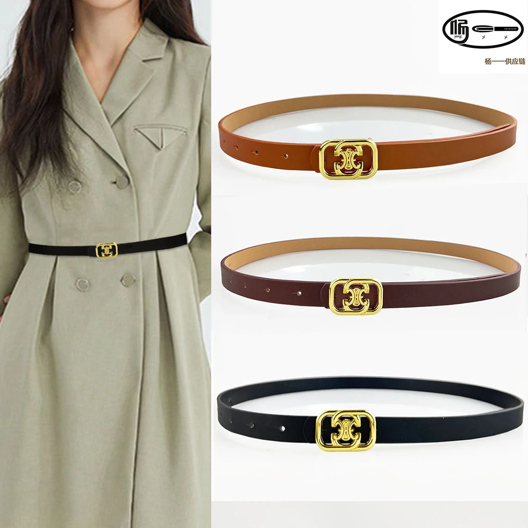 新款ins设计感宫廷赫本风小腰带细皮带轻奢百搭高级感平滑扣裤带