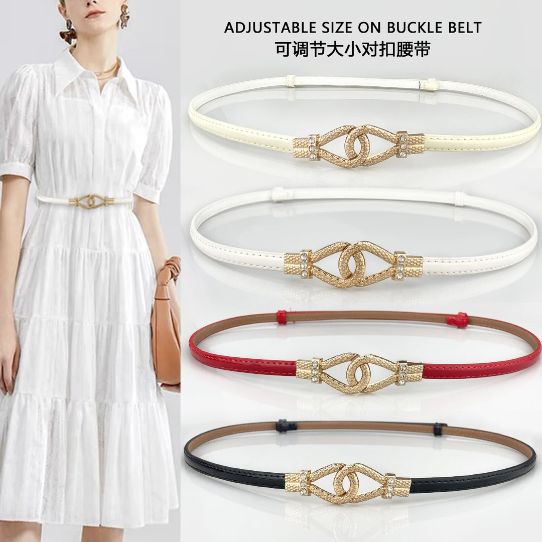 对扣女式装饰可调节大小腰封女复古ins裙子装饰带钻对扣细腰封女