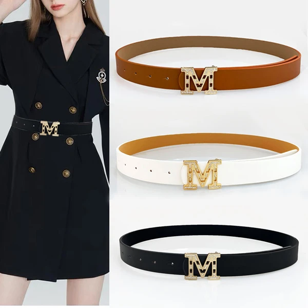 M字扣女士腰带气质收腰腰封裤子装饰裤带时尚百搭皮带黑色简约
