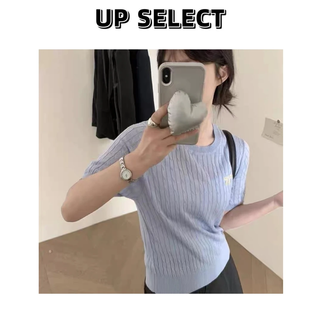 UP SELECT A5240 带蝴蝶结图案针织衫短袖 HSWWCH81