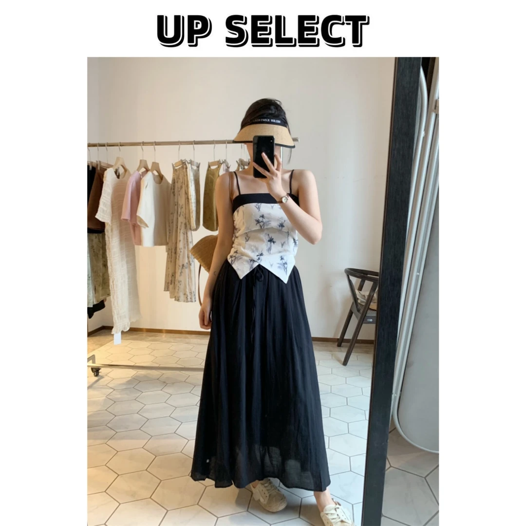 UP SELECT B1290 新中式简约不规则下摆吊带+半裙套装女 107