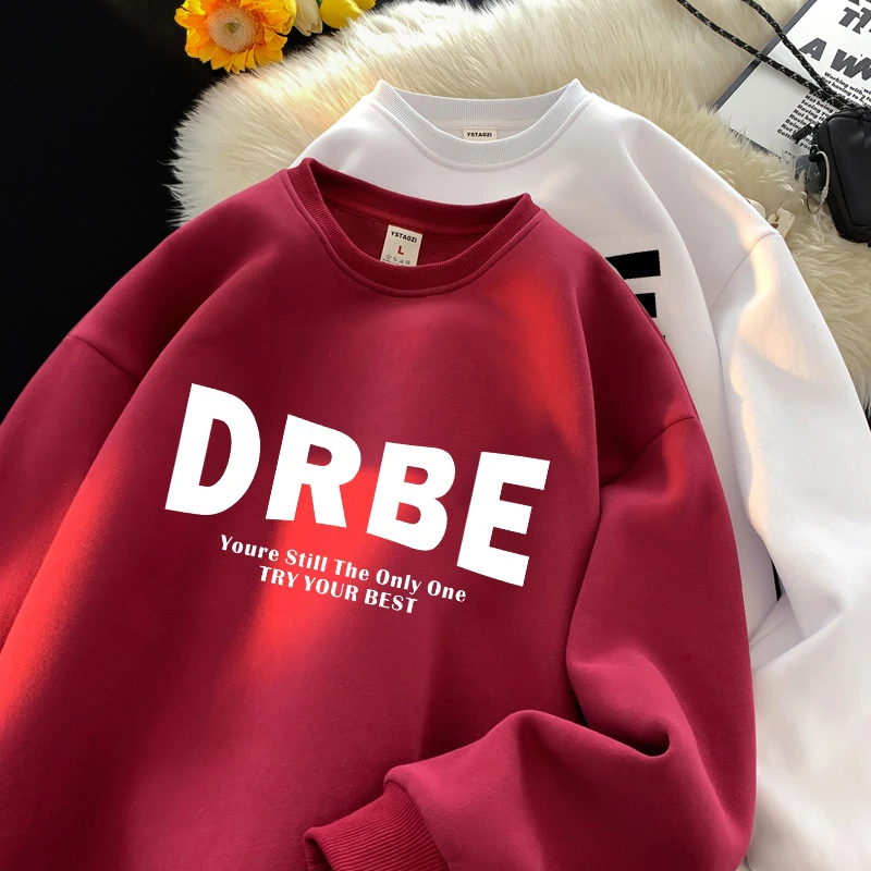 宽松慵懒风T恤学生上衣服冬季加绒加厚卫衣男百搭打底衫