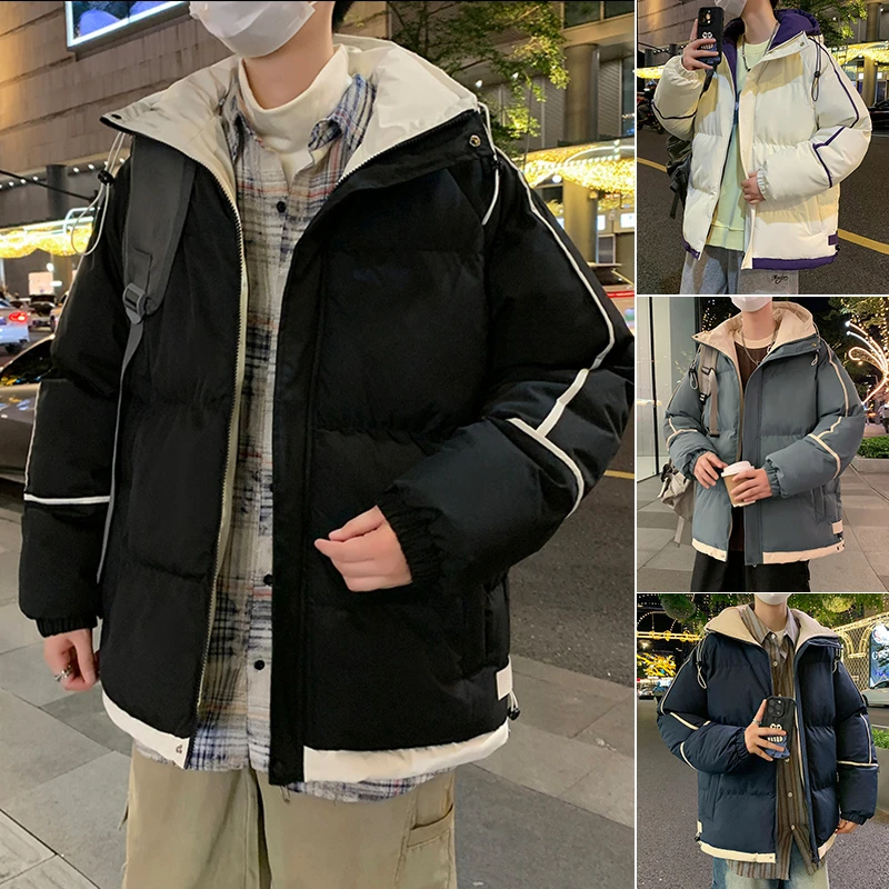 棉衣男冬季新款宽松保暖外套oversize港风休闲连帽拼色面包服