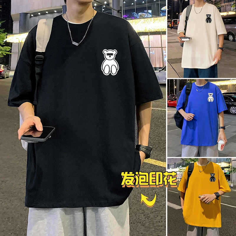 发泡立体印花卡通潮流百搭T恤夏季宽松港风圆领大码男生半袖tee