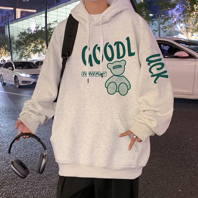 连帽卫衣男春秋季新款美式卡通潮牌男装港风休闲长袖纯棉帽衫