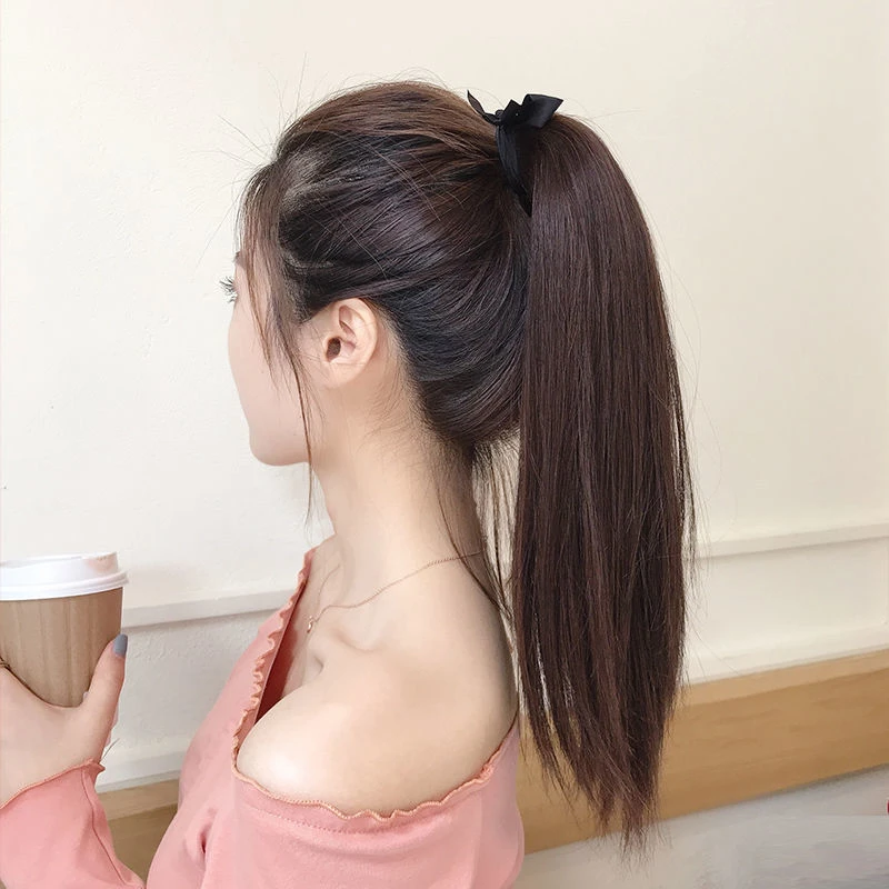 假发马尾女长直发逼真马尾假发少量轻薄绑带式网红抓夹式高马尾