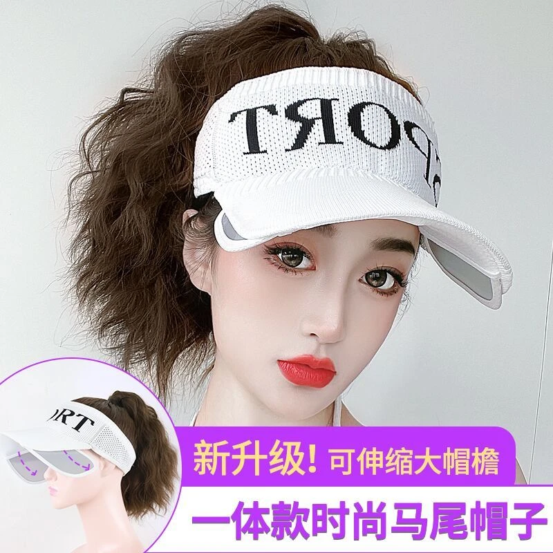帽子假发一体女夏时尚新款不可伸缩遮阳帽仿真发可爱马尾百变便捷