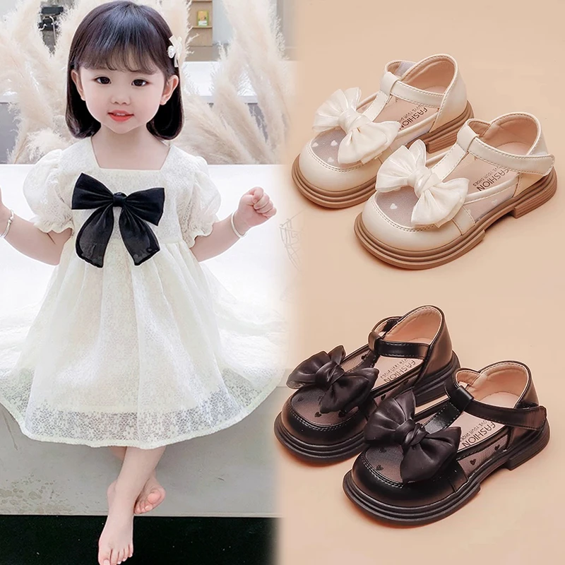 女童公主鞋2024夏季新款时尚儿童凉鞋网面单鞋蝴蝶结风公主鞋皮鞋