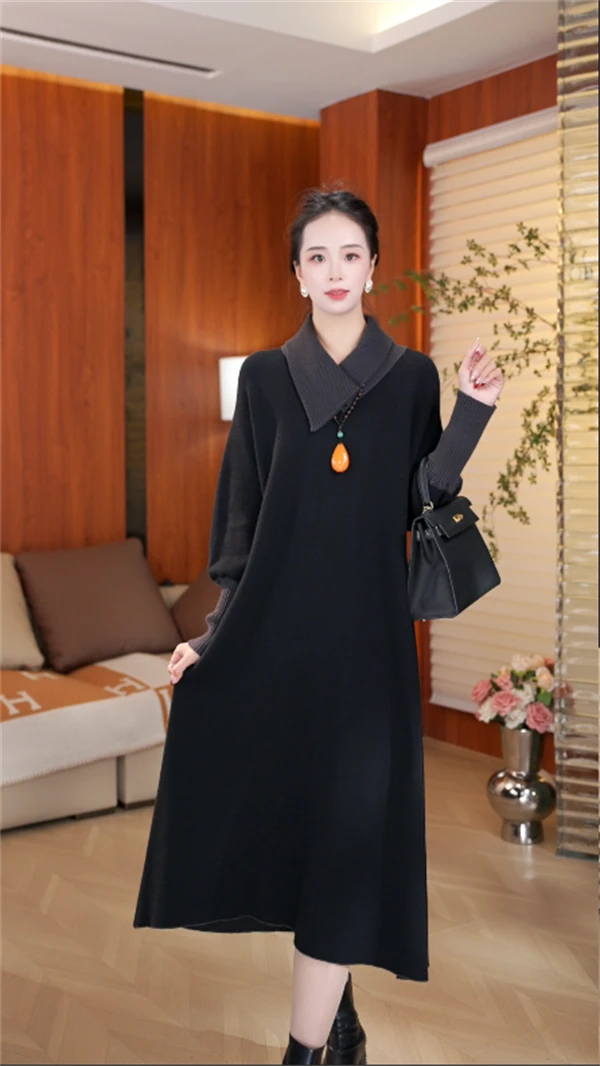 春夏新款【佳美人】重磅百搭2024新款保暖羊绒女毛衣连衣裙-2033#M