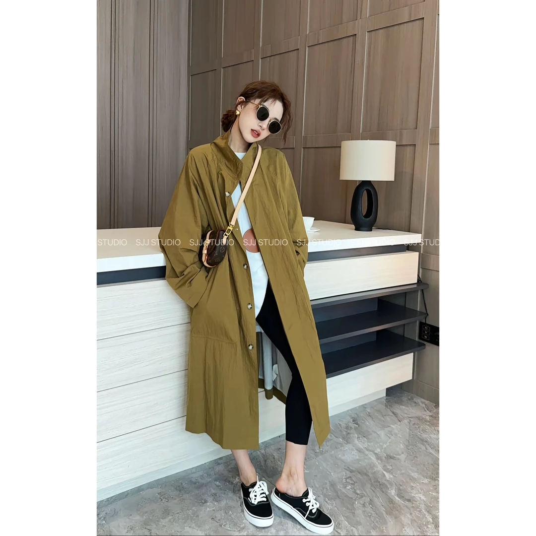 【娇娇私服订制】秋上新款休闲时尚立领排扣长款百搭风衣6092#