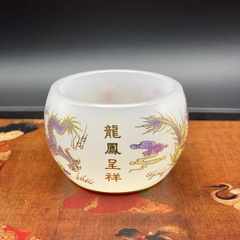 【龙凤呈祥】琉璃玉鎏金夜光杯 高端主人杯 手工有气泡属于正常