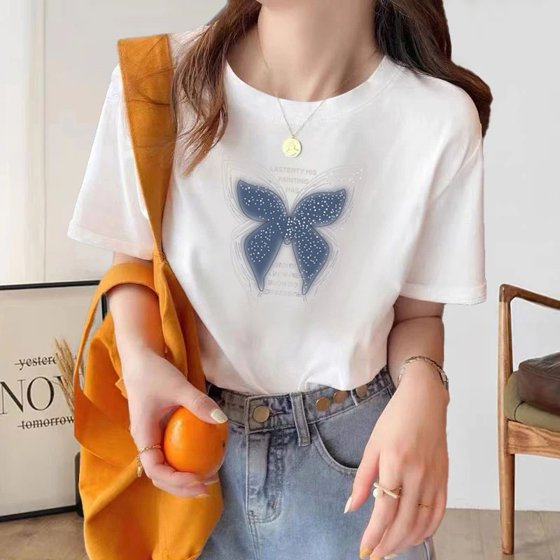 印花100%纯棉短袖t恤女宽松百搭2024夏季新学生休闲韩版男女同款