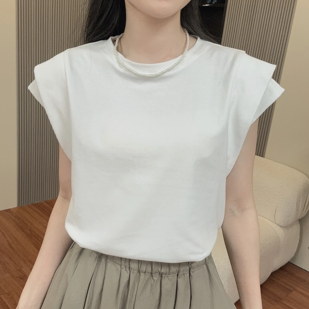 圆领显瘦夏季小众设计感减龄百搭清凉宽松T恤女时尚纯色 15392
