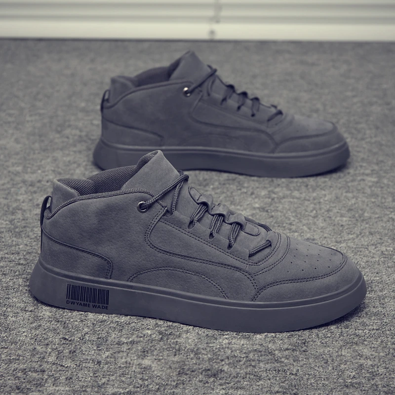 轻奢款男士休闲运动皮鞋马丁潮鞋加绒棉鞋2023新款秋冬季高帮板鞋