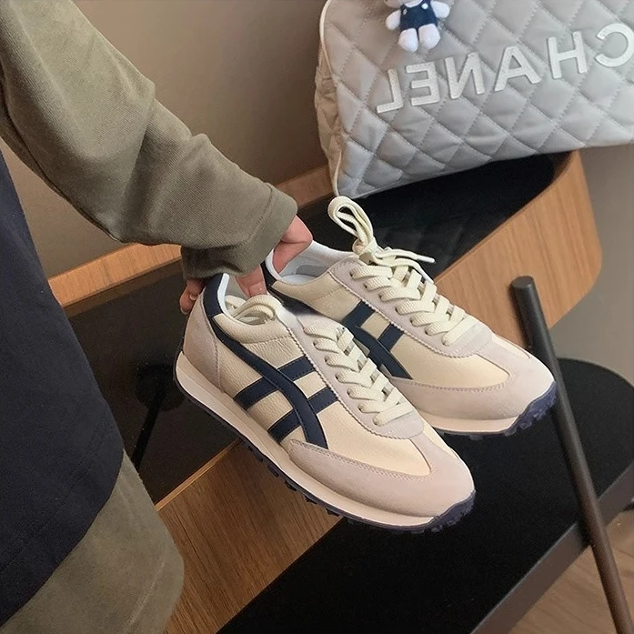 牛皮版～百搭慢跑运动鞋2024新款拼色韩国复古德训阿甘鞋女内增高