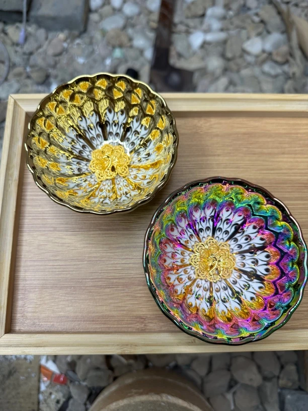 高端瓷器 金孔雀➕七彩孔雀对杯 主人杯