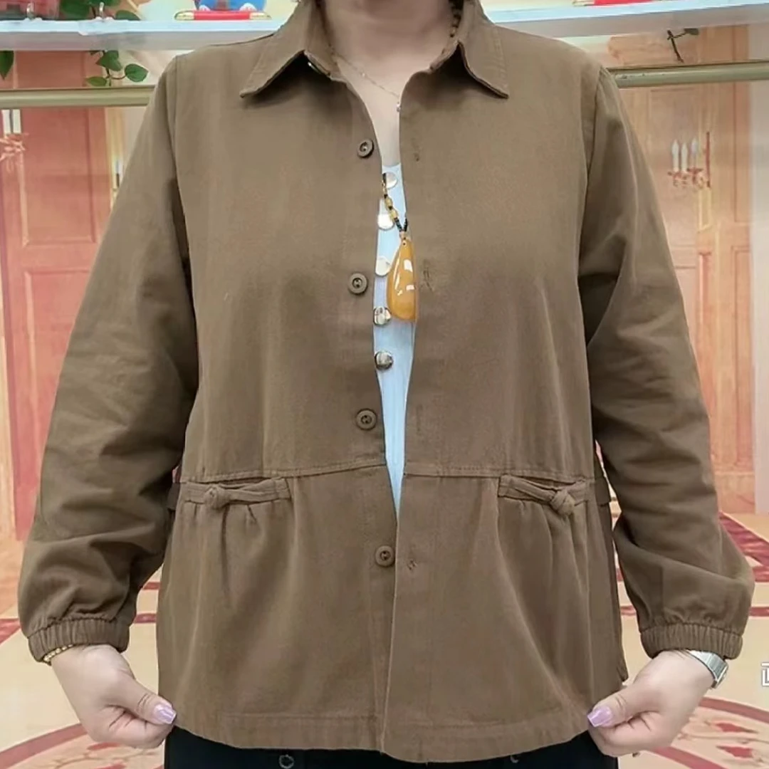 翻领百搭春秋款宽松休闲长袖保暖外套2025新款时尚双兜减龄妈妈装