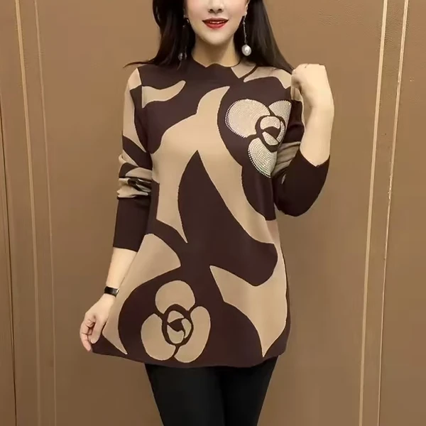 韩版百搭烫钻秋冬款针织衫2024新款宽松显瘦大码遮肉保暖打底衫女