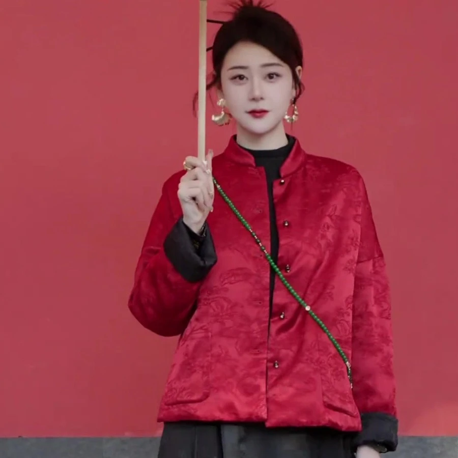 新中式国风女装棉服年冬季老钱风高级感夹棉盘扣外套女-