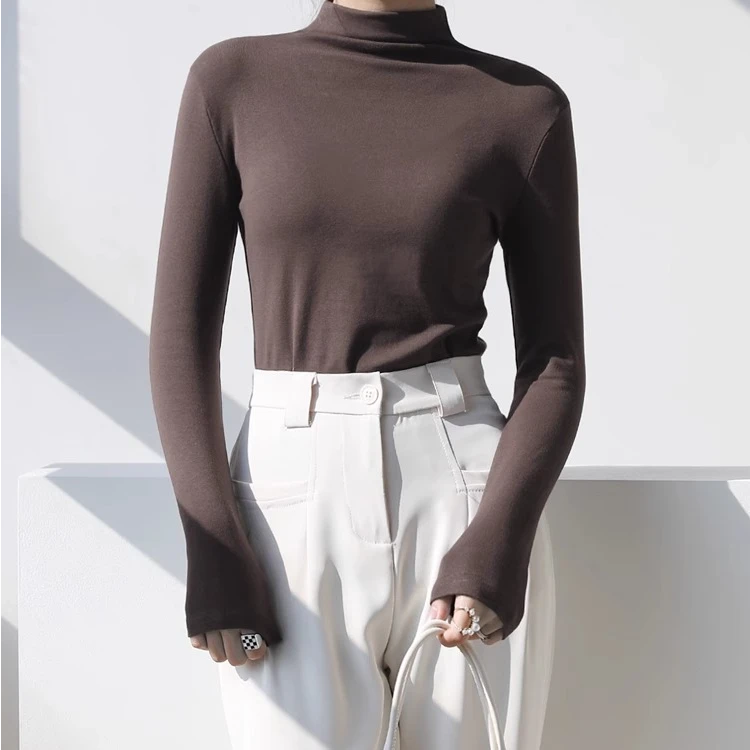 德绒半高领打底衫女新款春秋内搭洋气打底衣上衣t恤白色修身显瘦