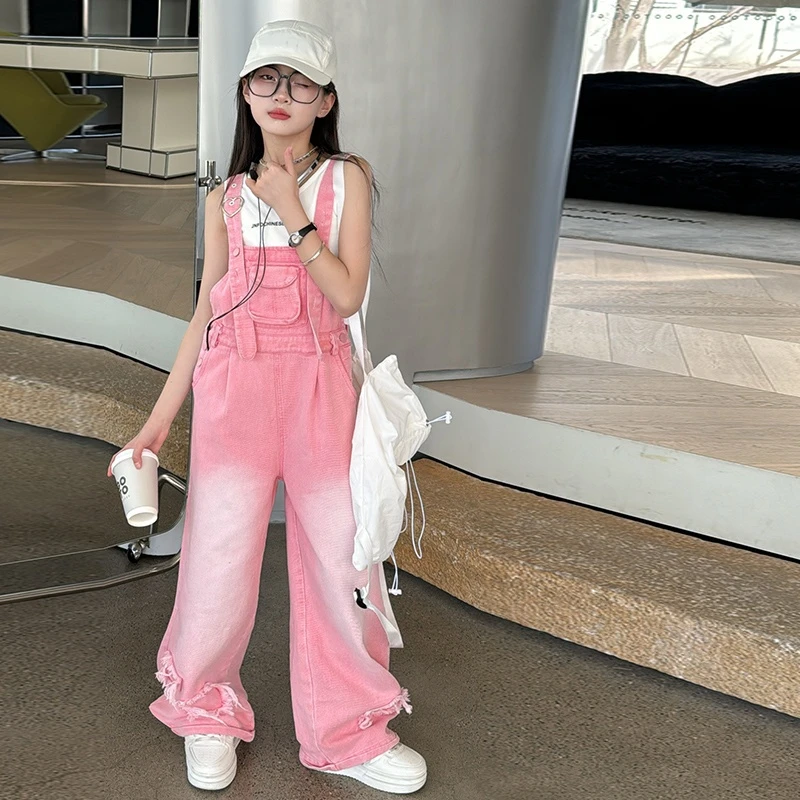 【酷哒仔】女童夏季美式复古背带裤2025春秋宽松儿童韩版潮酷牛仔裤