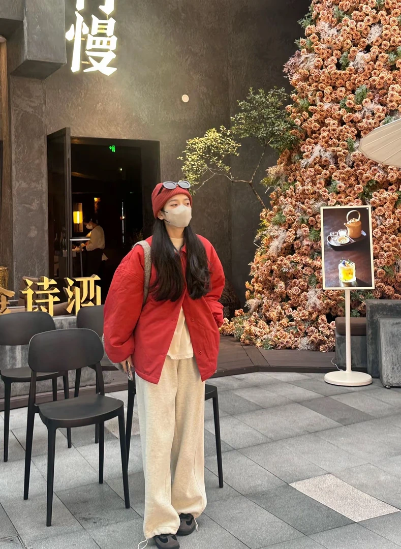 小花同学 复古翻领加厚棉外套