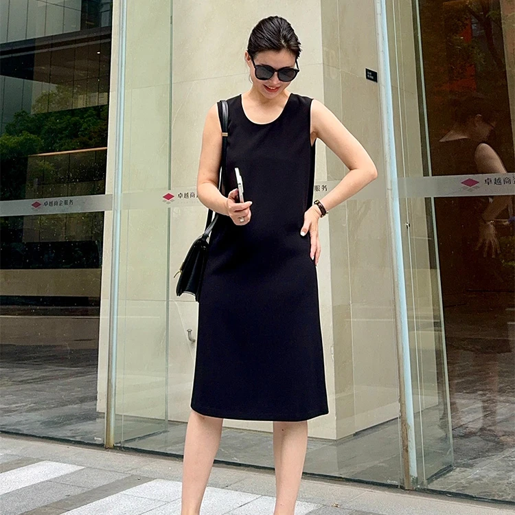 ZZ·DANGDANG春夏三醋酸休闲舒适圆领无袖小黑裙14924042