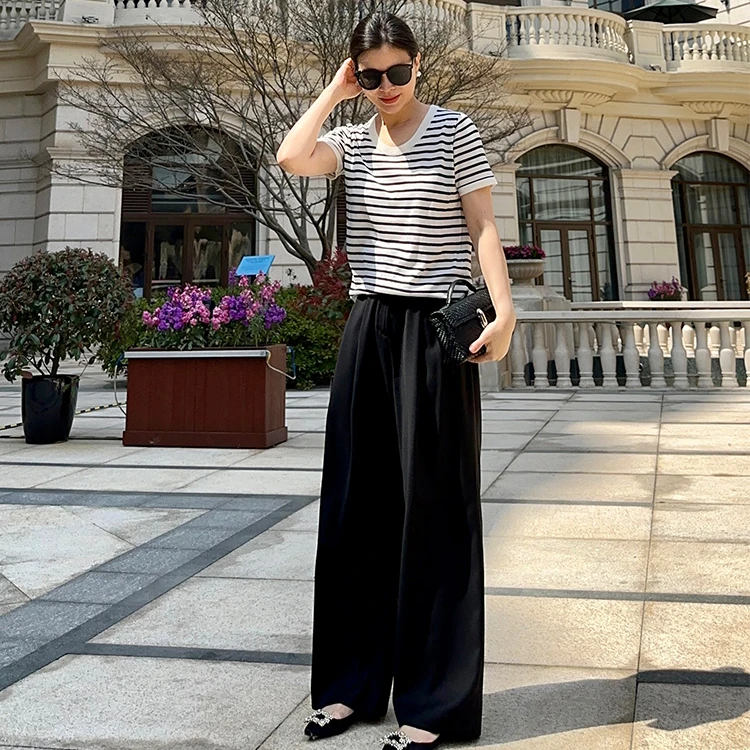 ZZ·DANGDANG【松弛视宴】春夏双褶裥休闲高腰显高阔腿西裤