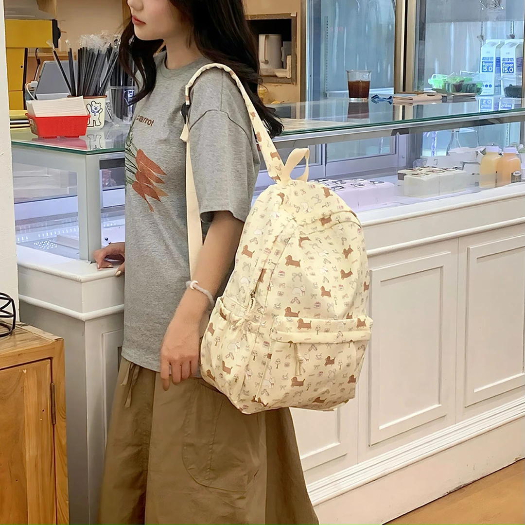 日系可爱腊肠小狗双肩包包少女心百搭大容量书包初高中大学生背包