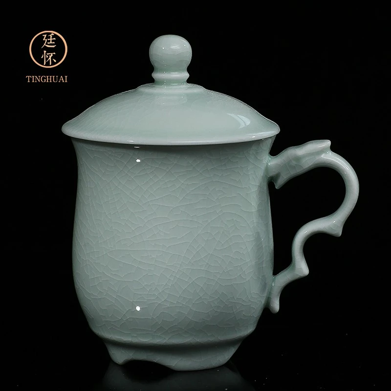 廷怀窑茶杯单杯陶瓷茶杯带盖办公杯郑州上合会议龙头杯汝窑主人杯
