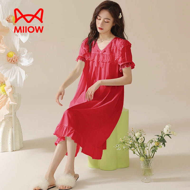 MiiOW/猫人舒适大码春夏装甜美公主风蕾丝睡裙女款爆款2025新款
