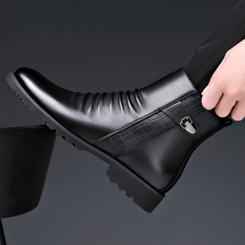 马丁靴男秋冬季高帮真皮切尔西靴男士英伦风加绒保暖商务高帮皮鞋