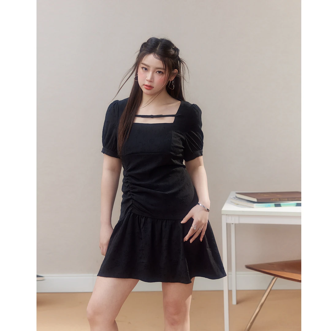 张耶啵【邻座学姐】微胖定制大码女装法式公主风裙子褶皱显瘦连衣裙