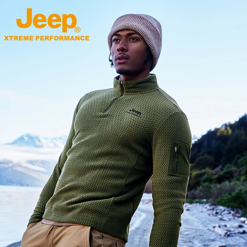 JEEP/吉普抗静电抓绒衣男士秋冬新款保暖透气肌理面料亲肤柔软