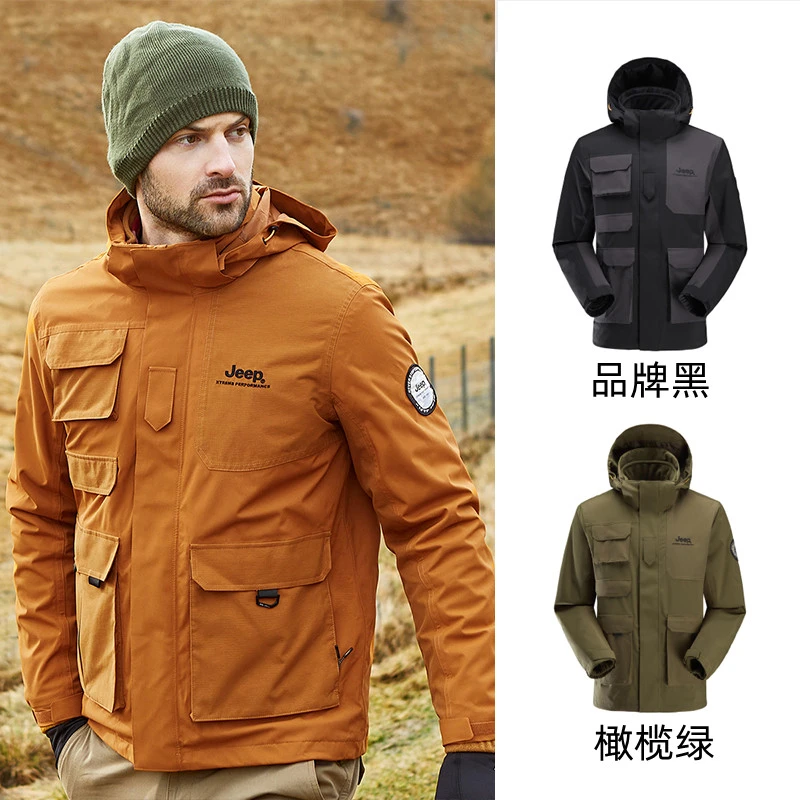 JEEP/吉普工装风冲锋衣户外男士防风防水冲锋衣抓绒内胆两件套