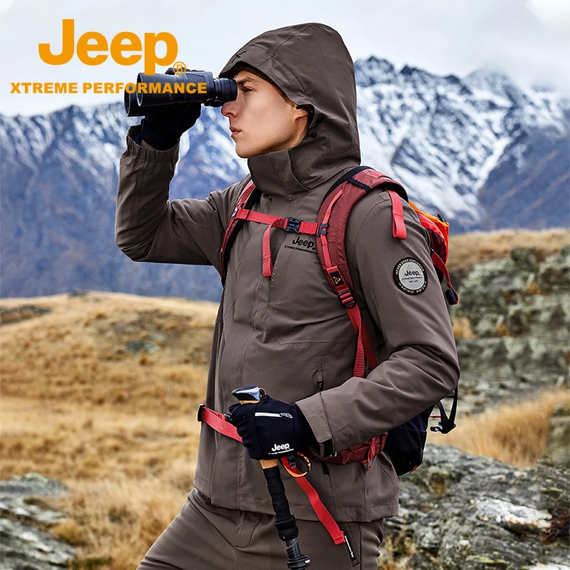 JEEP/吉普男士冲锋衣防水石墨烯保暖茄克三合一户外软壳冲锋衣