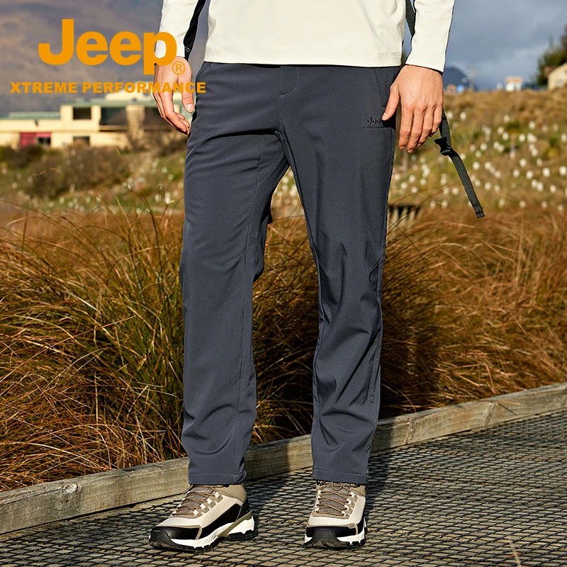 JEEP/吉普户外运动男士复合软壳裤秋冬保暖休闲防风防水徒步长裤