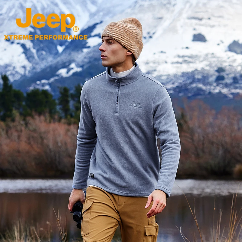 JEEP/吉普户外立领卫衣秋冬长袖保暖套头半开胸摇粒绒抓绒衣上衣
